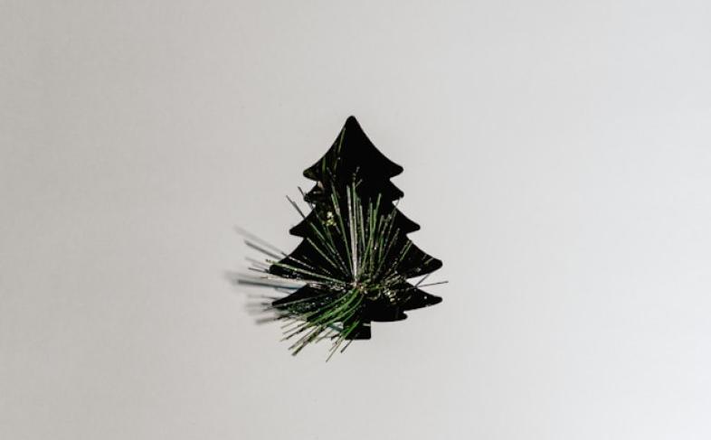 Black festive tree on white wall  