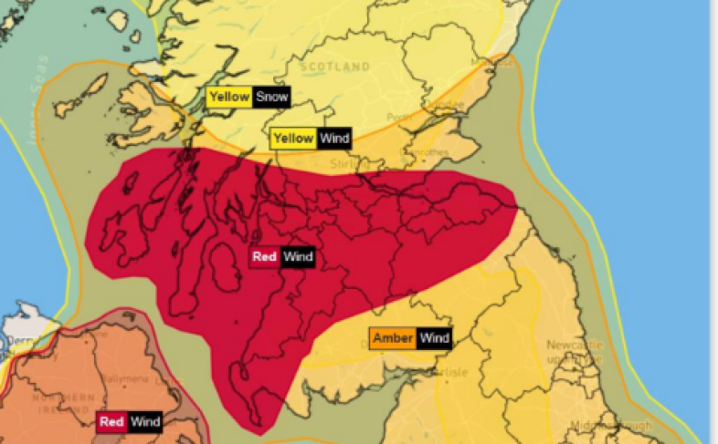 Map of Scotland showing the weathers warnings in place for Friday 24 January 2025