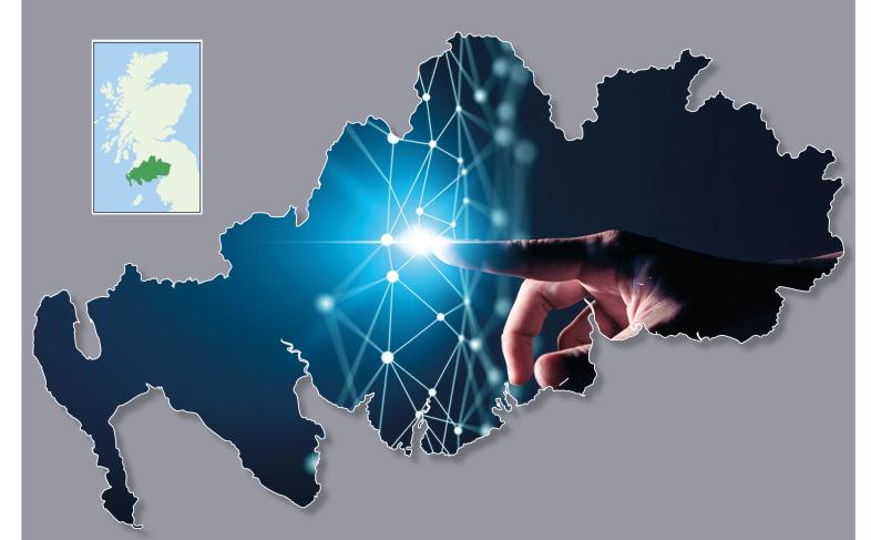 A visual representation of Dumfries and Galloway's digital transformation, a regional map showcasing technology integration in various sectors