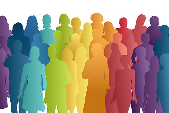 colourful image of silhouttes of a crowd of people