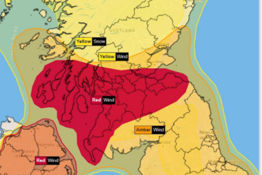 Map of Scotland showing the weathers warnings in place for Friday 24 January 2025